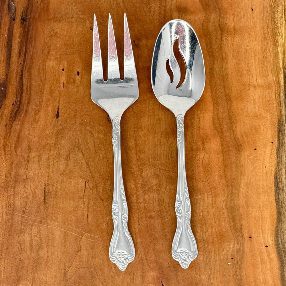 Oneida Azalea Stainless Steel Serving Set Cold Meat Fork & Pierced Table Spoon